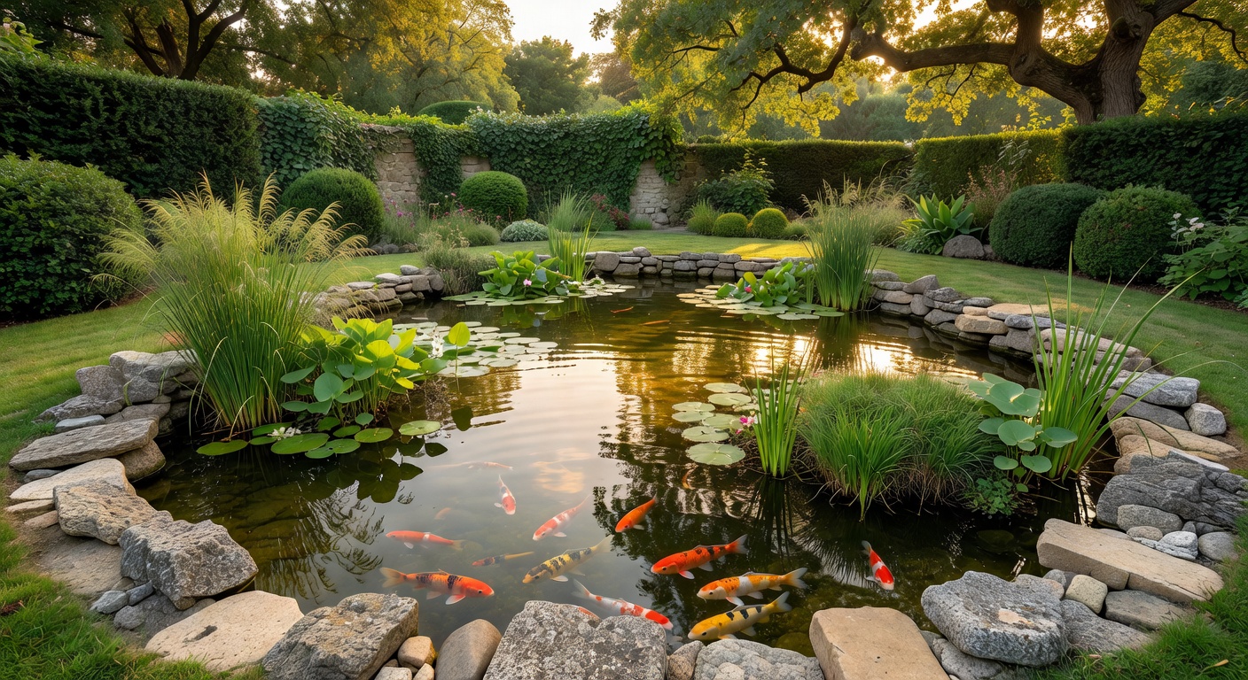 Bassin de jardin avec poissons