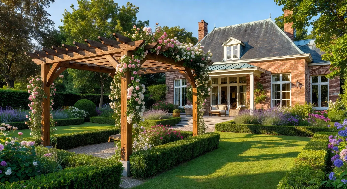 Installation d'une véranda dans un jardin verdoyant