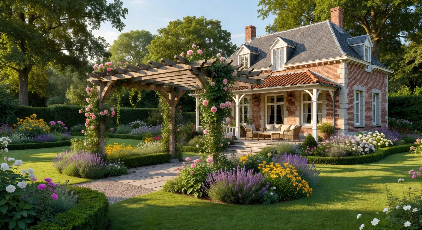 Jardin et véranda en travaux au printemps