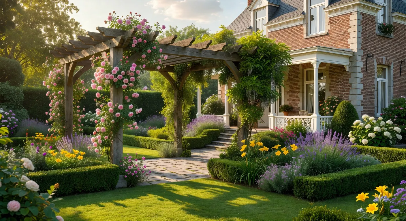 Photo d'un jardin harmonieusement intégré à une véranda moderne et réussie